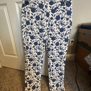 Talbots Blue Floral Ankle Pants Side Zipper Size 4P